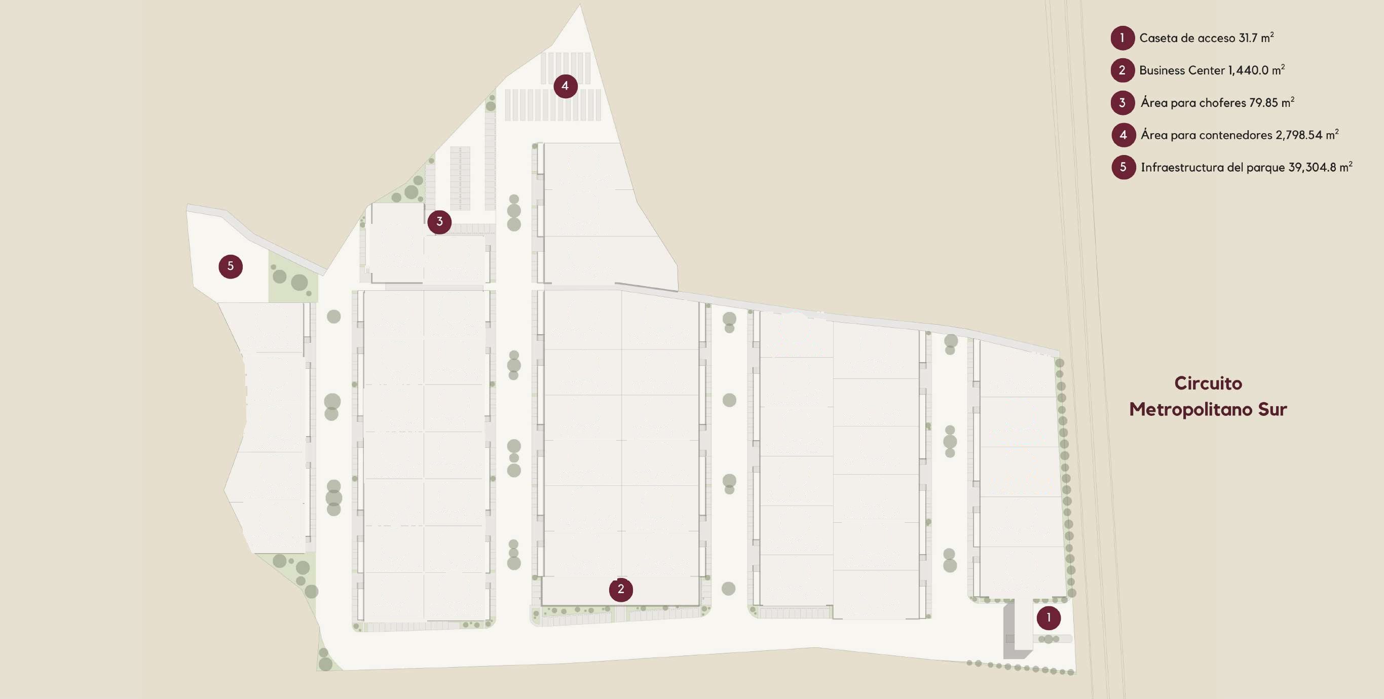 Hexaparks master plan with 53 warehouse lots in blocks A to H